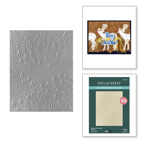 Spellbinders - Carpeta de relieve 3D con marco de estrellas y hojas