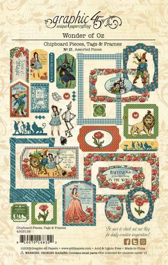 Spellbinders - Graphic 45 Wonder of Oz Piezas de cartón prensado, etiquetas y marcos - Imagen 2