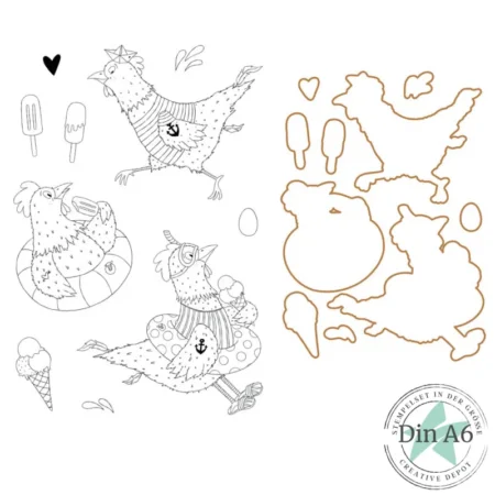 Creative Depot - Pack  Sello y troquel  Gallinas de verano