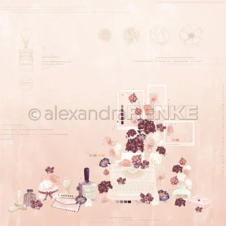 alexandra RENKE - Papel de diseño 'Composición floral tipo máquina de escribir rosa antigua' 200 g/m²
