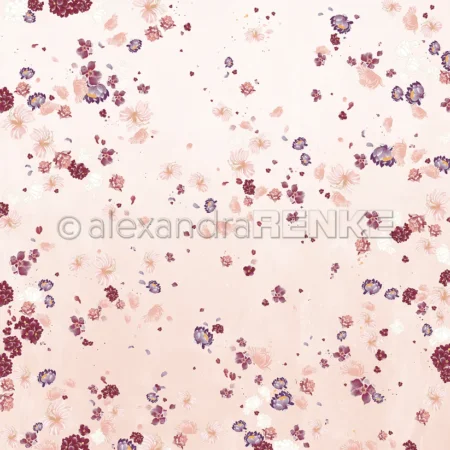 alexandra RENKE - Papel decorativo 'Composición floral sobre rosa antigua' 200 g/m²