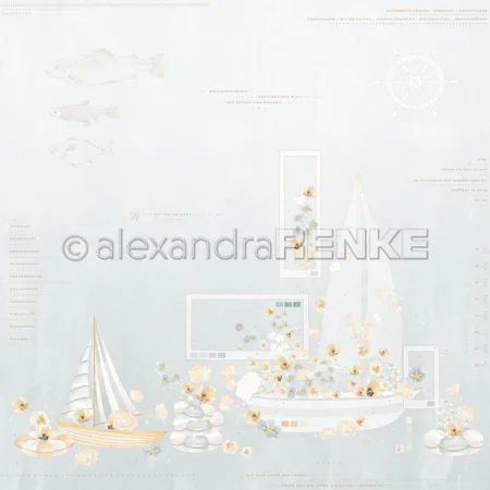 alexandra RENKE - Papel decorativo 'Composición de barco floral azul jade' 200 g/m²