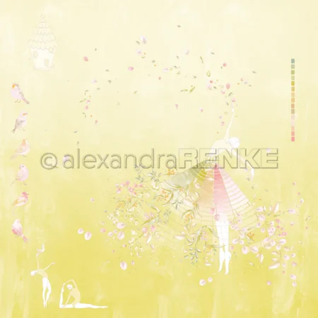 alexandra RENKE - Papel decorativo 'Figura de jardín floral amarillo verdoso' 200 g/m²