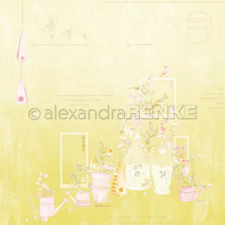 alexandra RENKE - Papel decorativo 'Composición de jardín floral amarillo verdoso' 200 g/m²