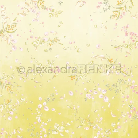 alexandra RENKE - Papel de diseño 'Composición floral sobre fondo amarillo verdoso' 200 g/m²