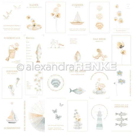 alexandra RENKE - Papel decorativo 'Floral card sheet blue beige' 200 g/m²