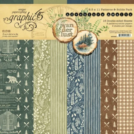 Graphic 45 - Adventure Awaits 8,5x11 Inch Patterns & Solids Pack