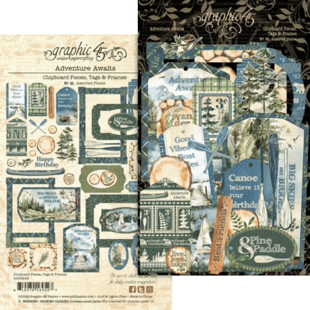 Graphic 45 - Adventure Awaits Chipboard Pieces, Tags & Frames