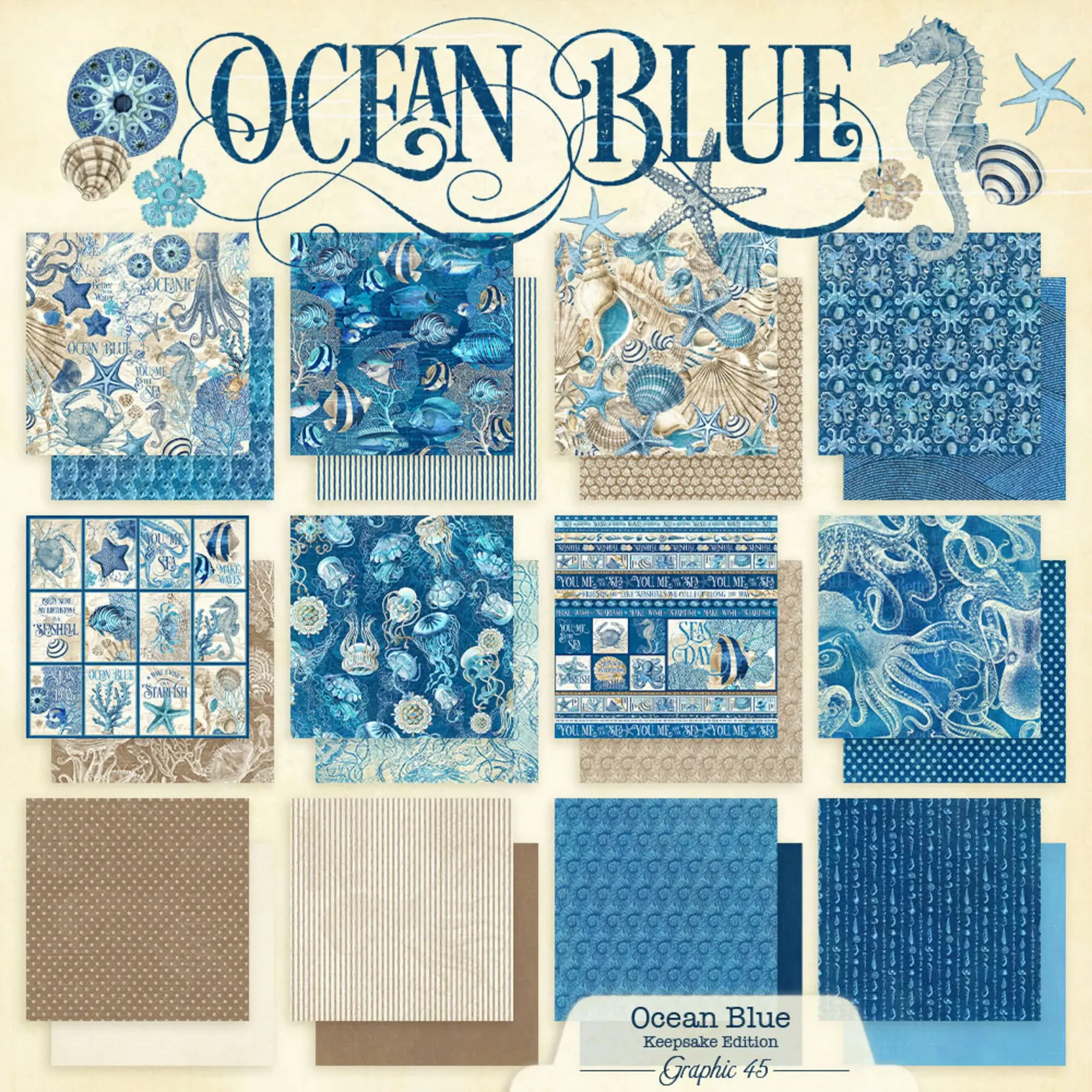 Graphic 45 - Ocean Blue Keepsake Kit with Exclusive Metal Die-Set - Imagen 2