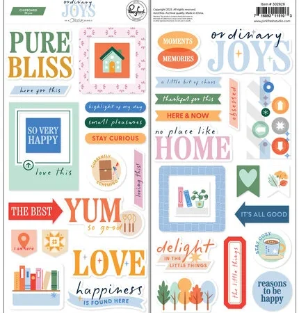 Pinkfresh Studio - Ordinary Joys Chipboard Phrase Stickers by Geralyn Sy