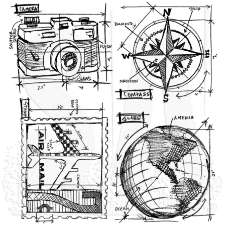 Stampers Anonymous - Travel Mini Tim Holtz Blueprints Strip Stamps