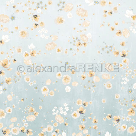 alexandra RENKE - Papel decorativo 'Composición floral sobre fondo azul jade' 200 g/m²