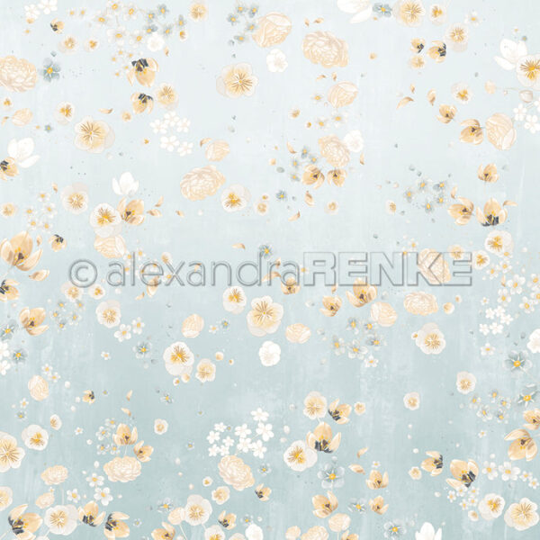 alexandra RENKE - Papel decorativo 'Composición floral sobre fondo azul jade' 200 g/m²