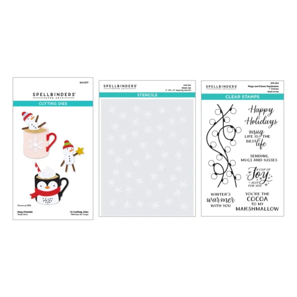 Spellbinders - Paquete de troqueles, sellos y plantillas Merry Mugs and Kisses