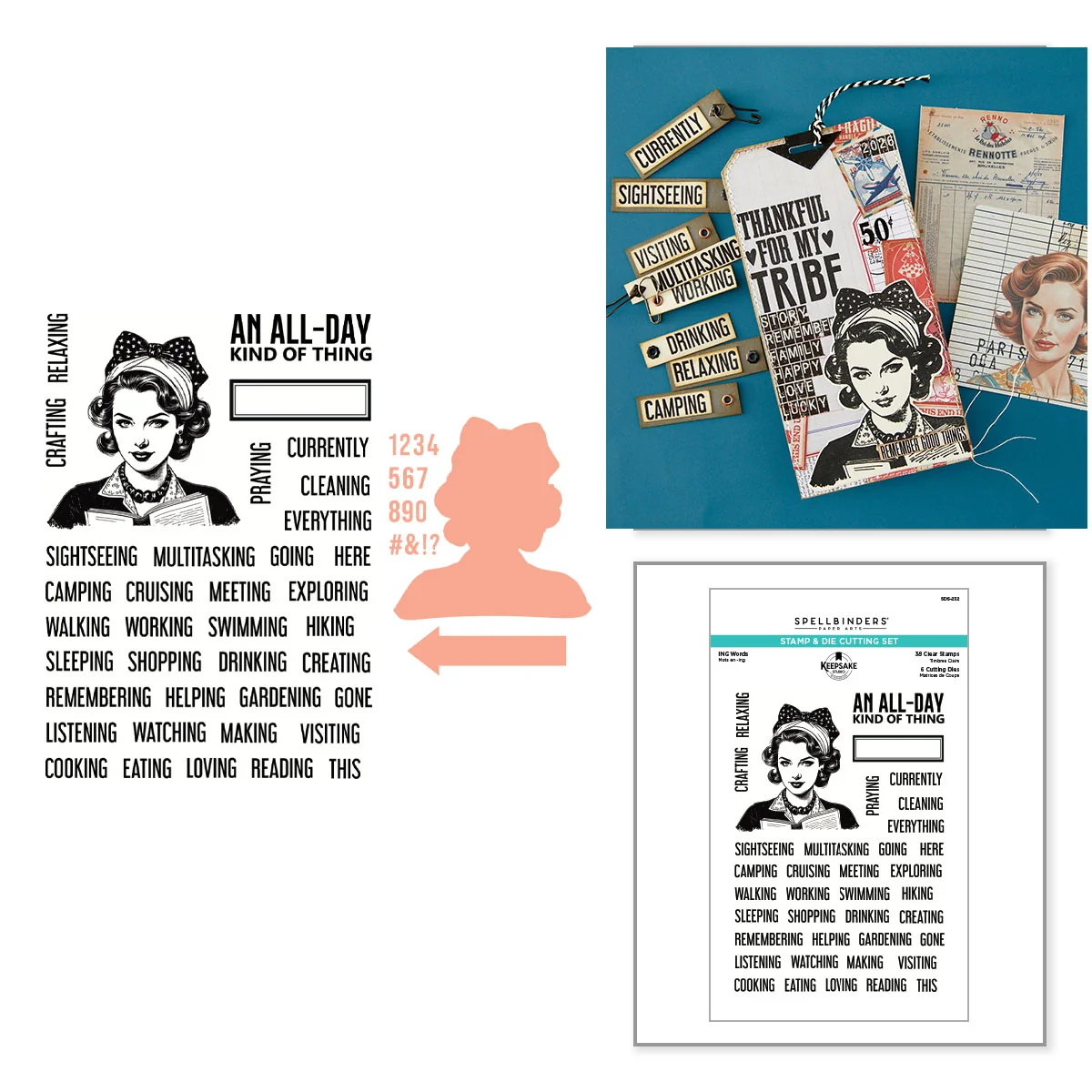 Spellbinders - Set de sellos y troqueles con la palabra ING de Esther Glas - Imagen 2