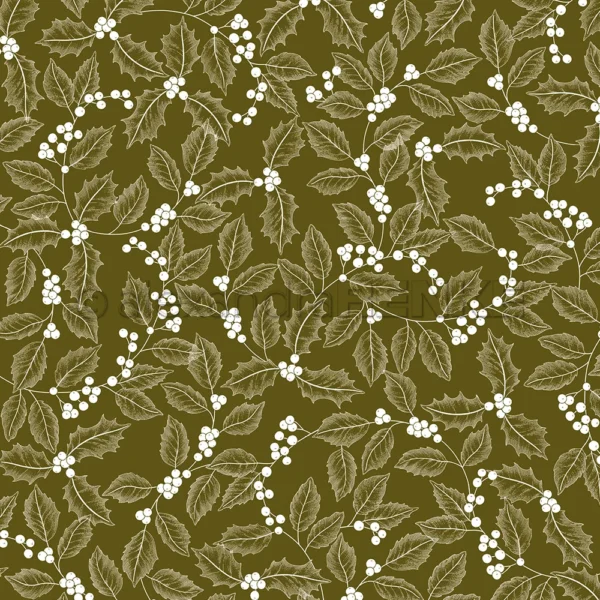 alexandra RENKE - Papel de diseño Acebo sobre fondo verde