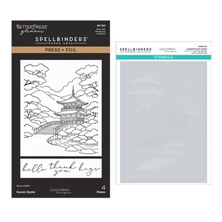 Spellbinders - Otoño en Kioto Prensa + Paquete de láminas y plantillas de Alex Syberia